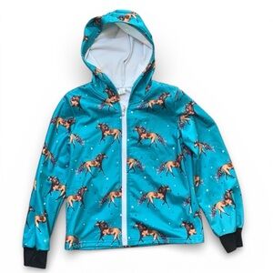 Girls Horse Hoodie Size 10/12 Equestrian Zip Jacket Pony Print Youth Riding